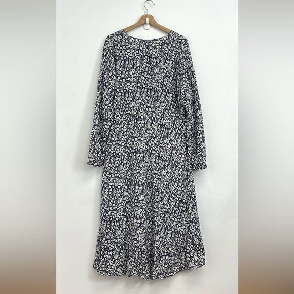 Rails Jade Navy Camellia Floral Feminine V-Neck Tie Waist High-Low Midi Dress XL - Picture 3 of 16